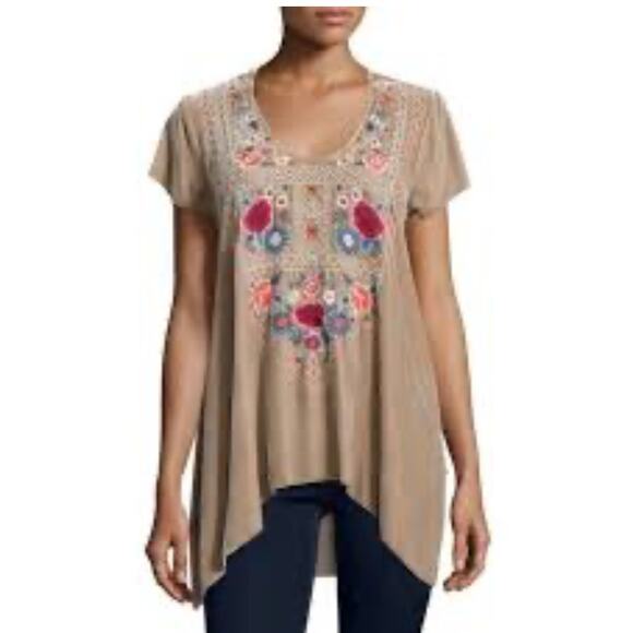 Johnny Was JWLA Classic Raven velvet embroidered draped Boho Blouse 1X beige - Picture 1 of 5